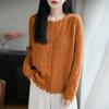 Round-neck Knitted Cardigan with Long Sleeves, Women's Sheer Loose-fitting Top Coat