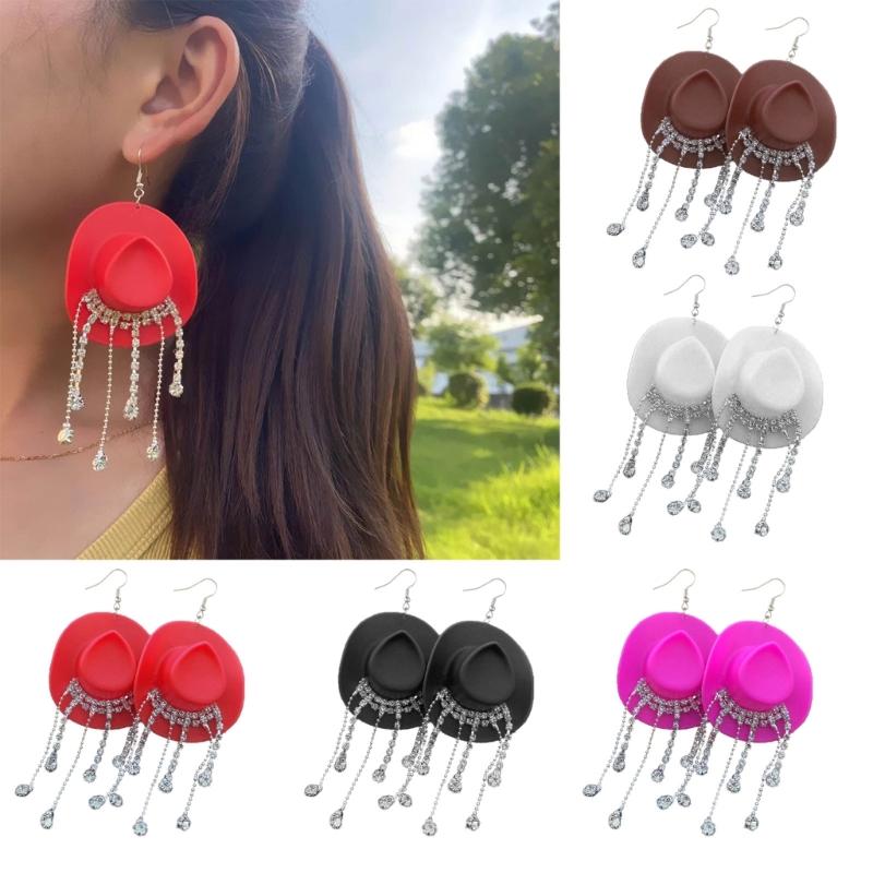 Sparkling Fringe Cowboy Hat Earrings for Music Festivals Party Western Hat Dangle Earrings Cowboy Hat Earrings Jewelry