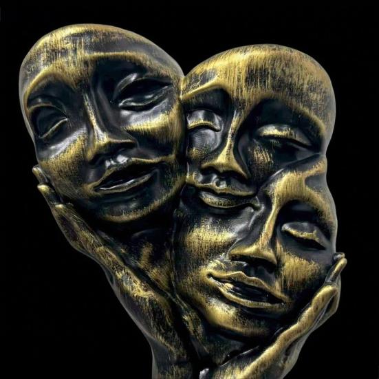 Gothic Bronze Face Sculpture Abstract Dark Art Human Face Resin Figurine Statue Home Office