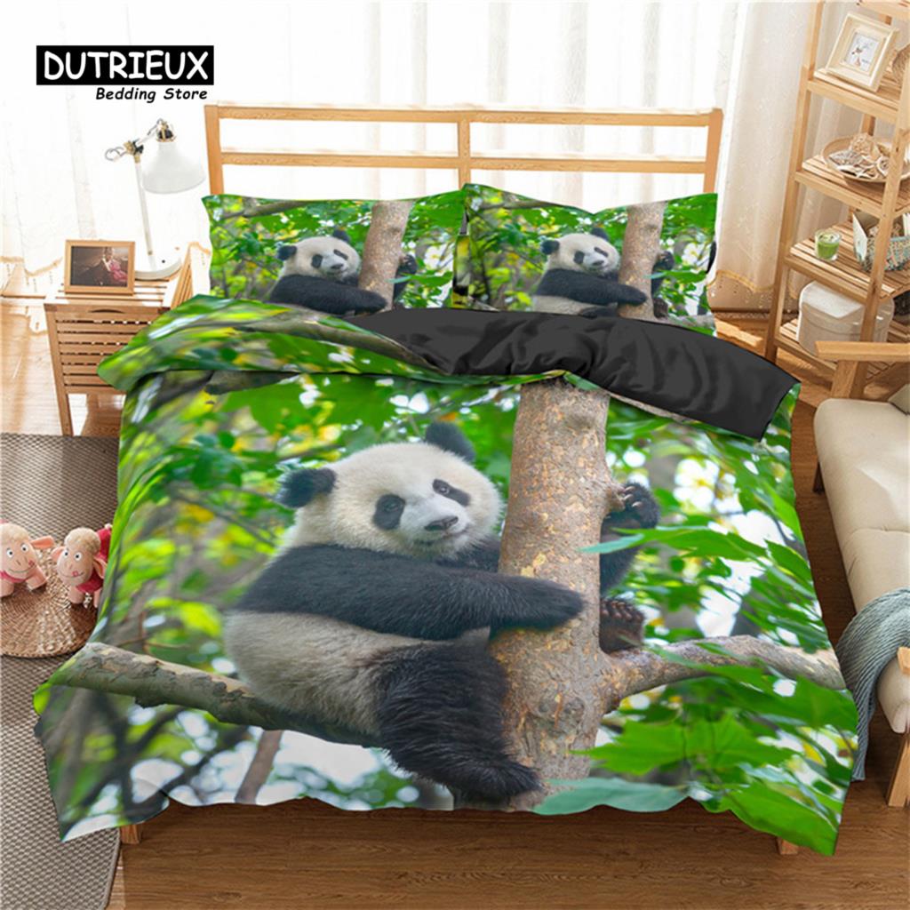 Kinder Niedliche Tiere Bettwäsche Set Twin King Für Jungen Mädchen Teenager 3D Panda Druck Bettbezug Mikrofaser Bettdeckenbezug Schlafzimmer Dekor