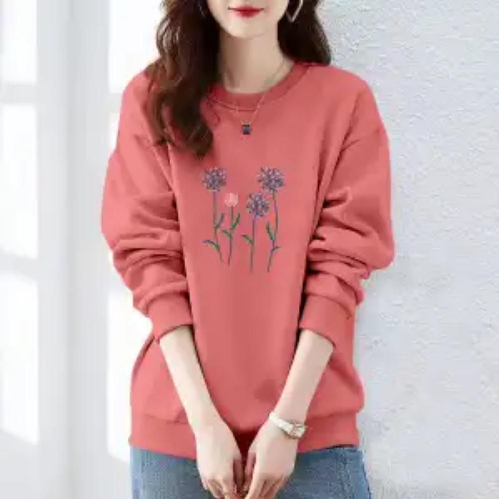 Autumn and Winter Women's Crew Neck Long Sleeves Printing Loose Pullovers Korean Hoodies Fashion Classic Casual All Match Tops