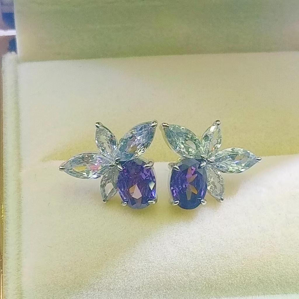 Wealth Flowers in the World 6X8 Oval Zircon Stud Earrings Women's Korean Style Horse Eye Butterfly Earrings Star Same Earrings