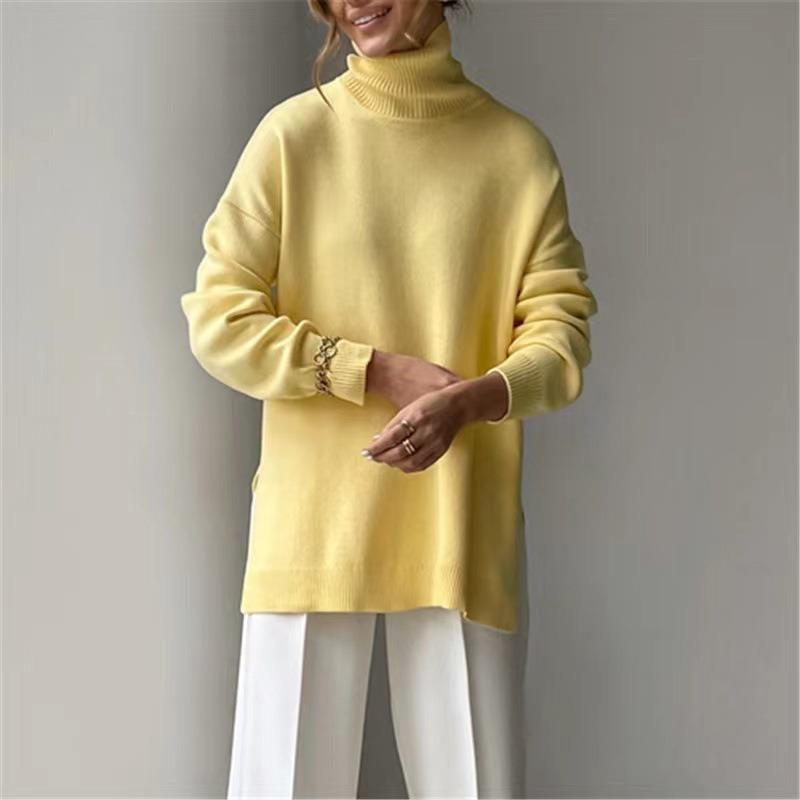 TIFICY Women's Fashion Casual Fall Winter Solid Color Print Long Sleeve High Neck Sweaters
