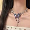 Heavy Industry Exquisite Purple Full Diamond Butterfly Love Tassel Necklace Women's Fashion Temperament Light Luxury Versatile Niche Clavicle Chain