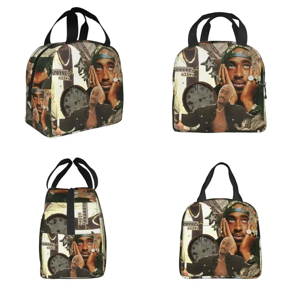 Rapper Tupac 2PAC Hip Hop Insulated Lunch Bag for Women Kids Portable Food Boxes Thermal Lunch Box Tote