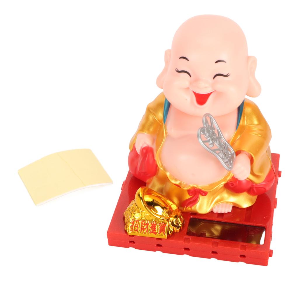 Solar Buddha Figurine Maitreya Auto Hand Shaking Solar Powered Durable ABS Buddha Statue for Home Car Office Gold