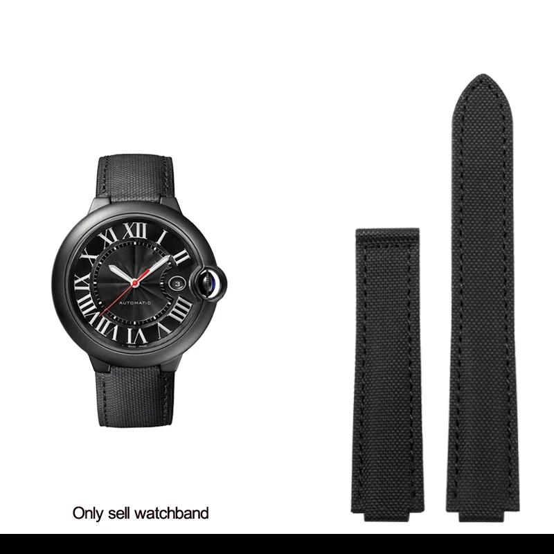 For Cartier Blue Balloon Nylon Canvas Belt Black Knight Watchband Convex Interface Men's Accessories Bracelet 20.12mm