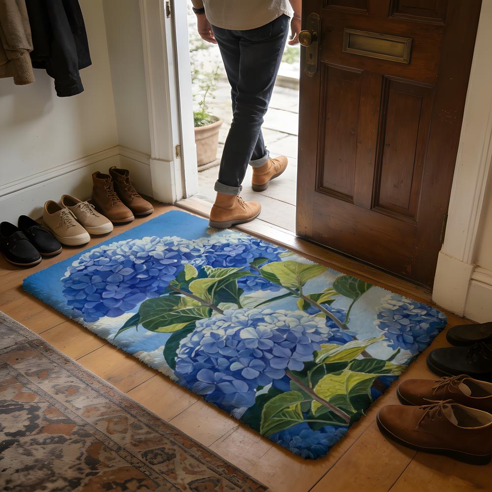 Bloom In Blue Morning Glory Bluebell Floor Mat Soft Flannel Absorbent Mat Non-Slip Rug Home Bedroom Bathroom