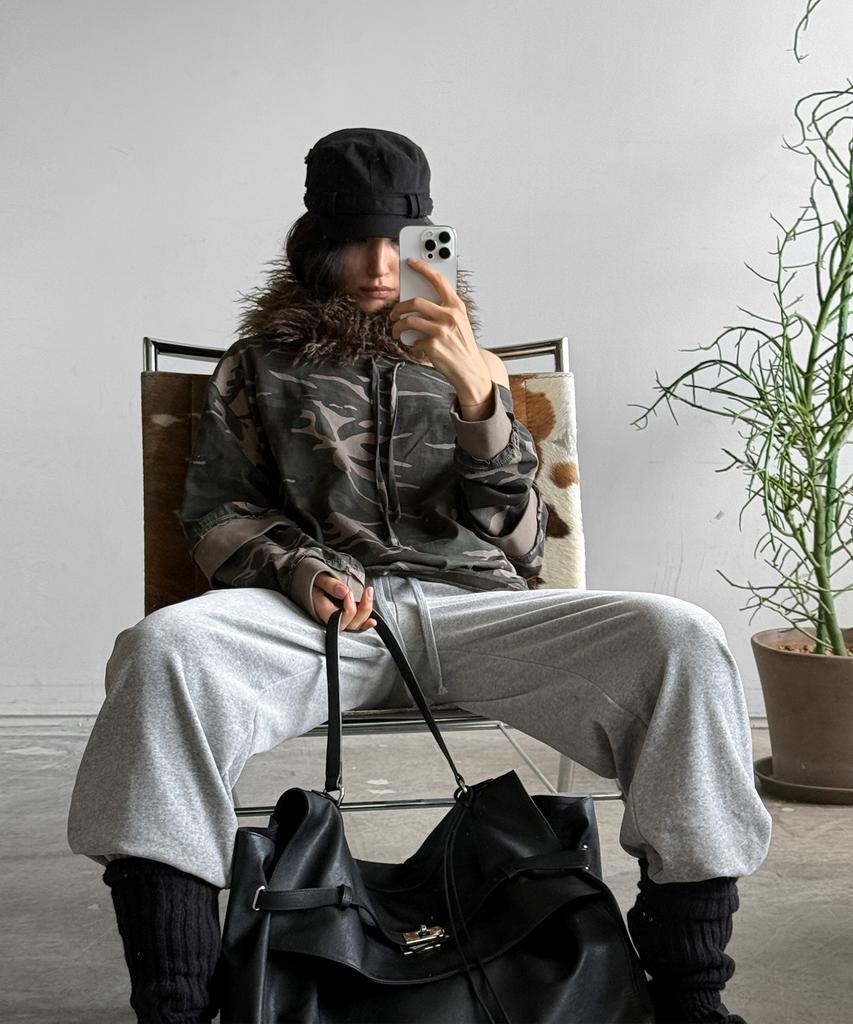 SANDRIC Velvet Track Pants_Melange Gray