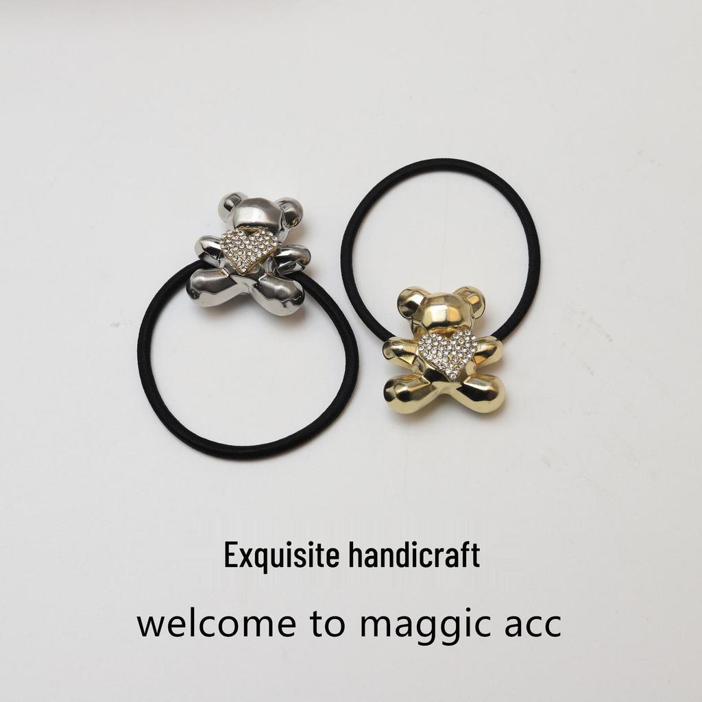 Korean & Japanese-Style Heart Bear Hair Tie: Trendy, Versatile, Textured Elastic Band for Ponytails - Women's Hair Accessory