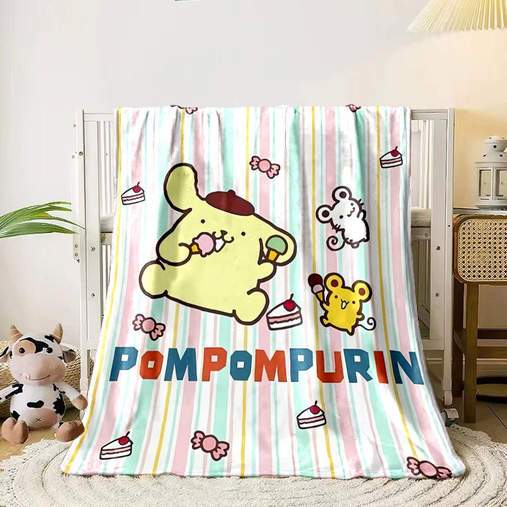 Cute characters, sweets, and colorful vertical stripes with Pompompurin. for all seasons blanket lunch break throw gift 80cm x 120cm