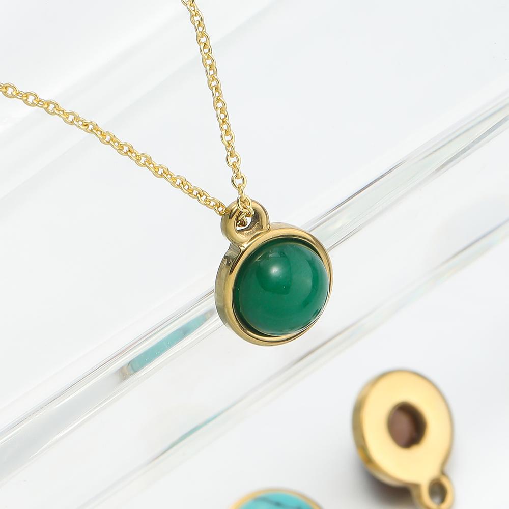 1pc Gold Color Stainless Steel with Round Natural Stone Charms Pendants for Earrings Necklace Jewelry Making Accessories