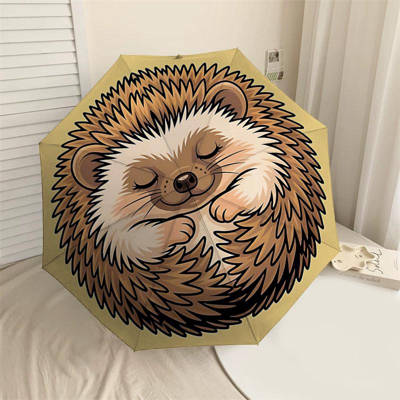 Adorable Hedgehog Print Umbrella: Automatic Opening & Closing, Outdoor Protection, Lightweight and Durable Travel Accessory 109