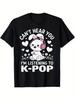 Cute K-Pop Rabbit Earphone Graphic T-Shirt - 100% Cotton Relaxed Fit Short Sleev