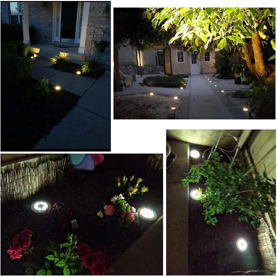 Solar Ground Lights, Solar Garden Lights, 8 Wick Warm Light Outdoor Solar Disk Lights, Waterproof In-Ground Lights, Landscape Lights for Pathway,