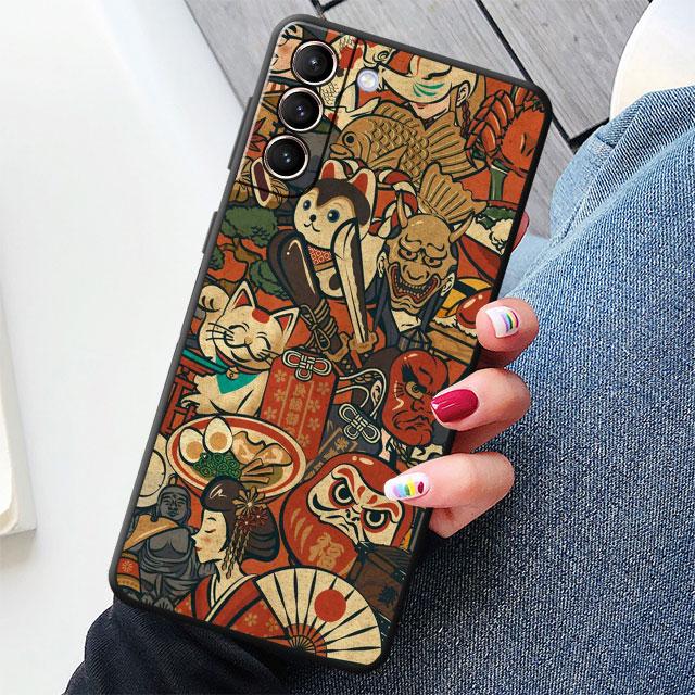Case For Samsung Galaxy S20 S22 S21 FE S10 S23 Plus S24 Note 20 Ultra 10 Black Soft Phone Shell Great Ramen Wave Japan S24Ultra