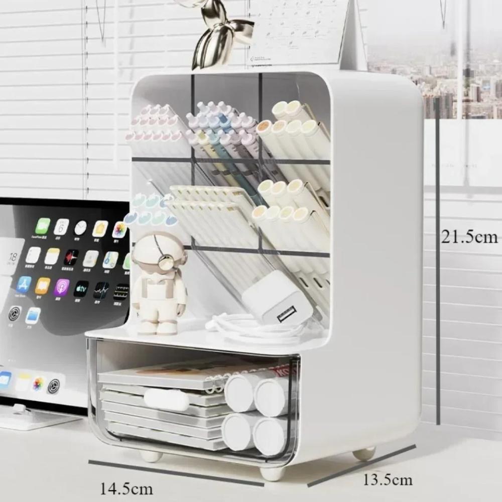 Oblique Plug-in Pen Holder Storage Rack Widening and Raising Pen Container Multi Space Storage Rack with Drawers Storage Box