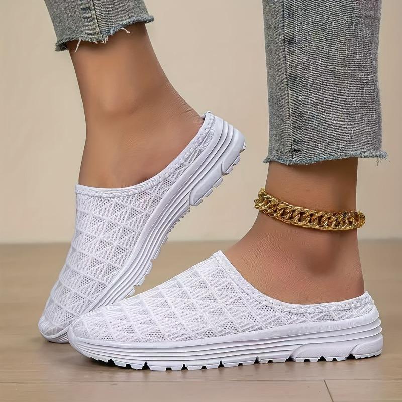 2025 Large-sized Women's Shoes, Mesh Summer Sandals, Half-flip-flops, Casual and Lightweight, Wedge Heel One-shoulder Flip-flops
