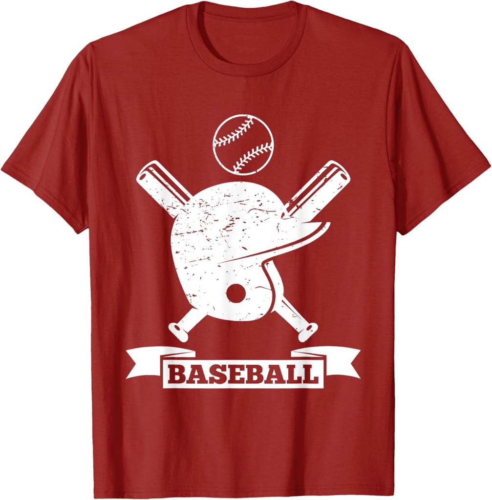Baseball Helmet Bat Vintage Graphic Tee Casual Cotton Short Sleeve TShirt