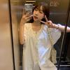 Design Sense Niche Lace-up Thin Short-sleeved Shirt Women's Summer New Bubble Sleeves Medium and Long Casual Top