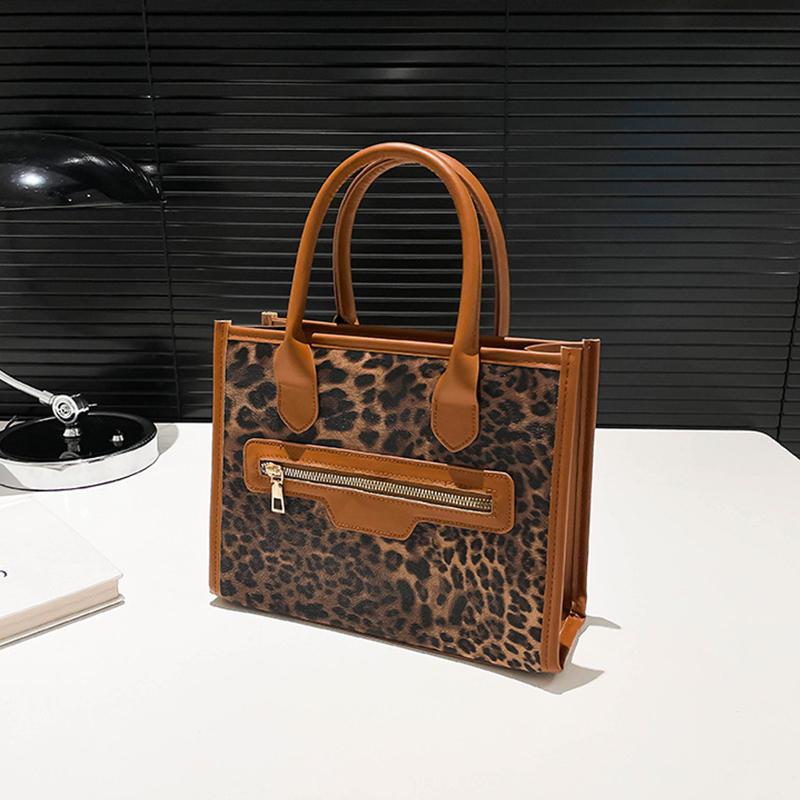 Women's Leopard Print PU Leather Shoulder Bags Casual Handbag Top Handle Purse for Shopping and Travel Commuter Bag