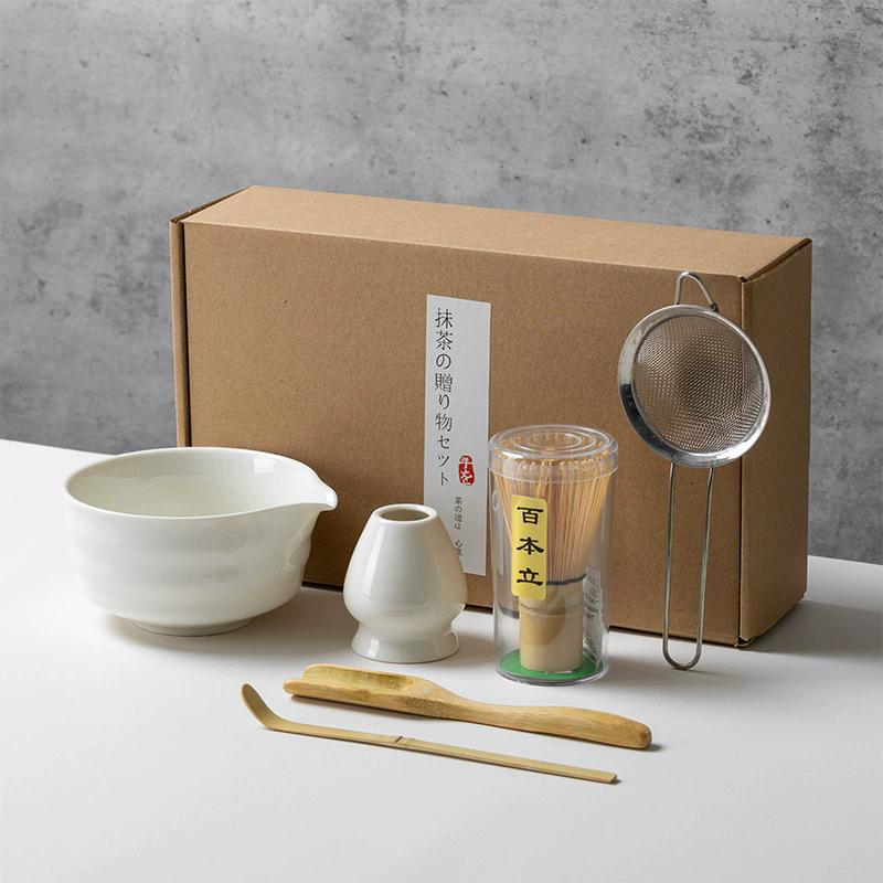 4-6pcs Traditional Bamboo Ceramic Japanese Matcha Tea Set with Spout Reusable Matcha Whisk Set Food Grade Safe Match Bowl
