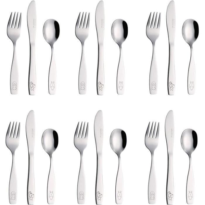Exzact Couverts Enfant En Inox 18 Pièces: 6 X Fourchettes, 6 X Couteaux, 6 X Cuillères (Chien-Chat-Lapin)