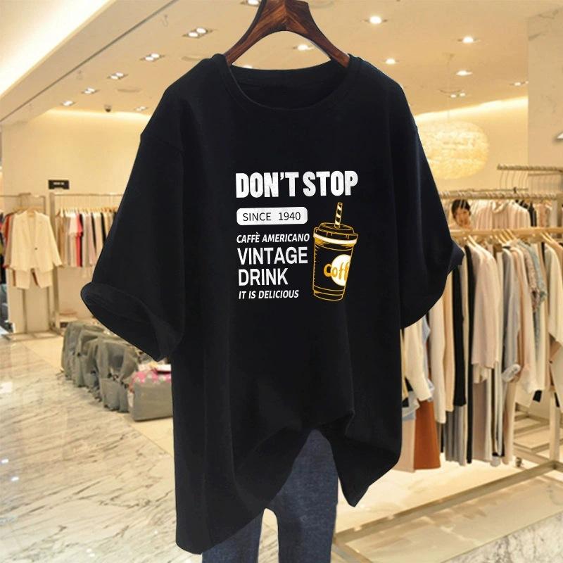 Cartoon Short-sleeved T-shirt Women's Summer New Large Size Loose Medium and Long Half-sleeved T-shirt Pure Cotton Top Bottoming Shirt