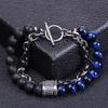 Men's Natural Tiger Eye Stone & Stainless Steel Chain Bracelet