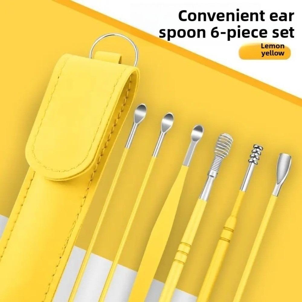 6PCS Gifts 360° Stainless Ear Pick Portable Spiral Design Spring Ear Scraper Ear Wax Remova Ear Spoon