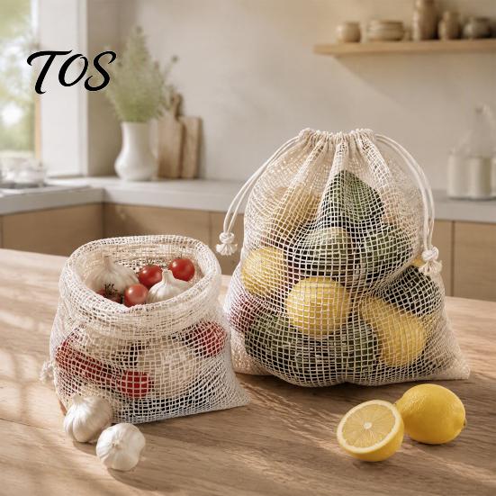 Reusable Vegetable Storage Bags Cotton Mesh Bag with Drawstring Closure, Eco-friendly Washable Eco Conscious Food Keeper Organizer, Sustainable