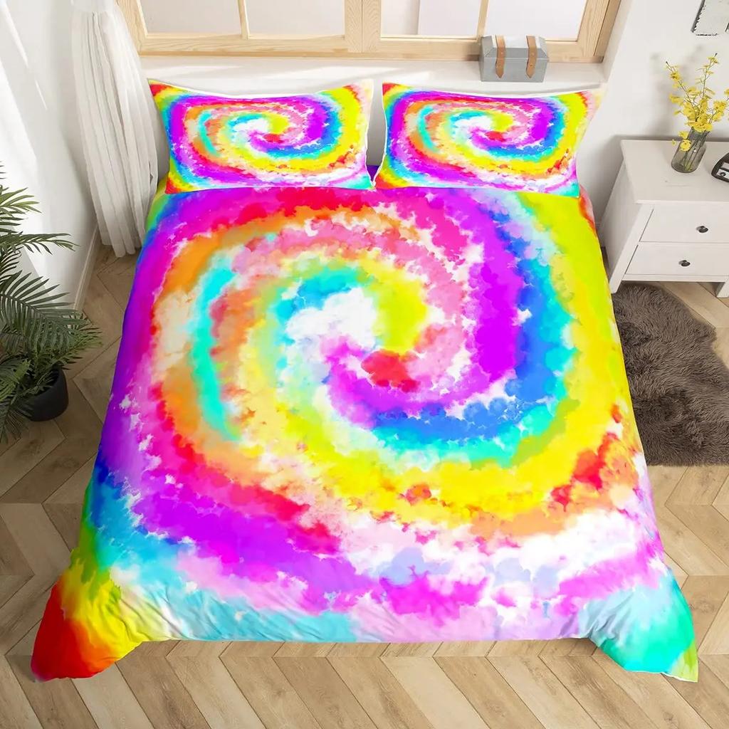 Tie Dye Soft Duvet Cover Quen Psychedelic Spiral Beding Set Boho Rainbow Ink Art Warm Comforter Cover Microfiber Tripy Exotic Bed Linen Set