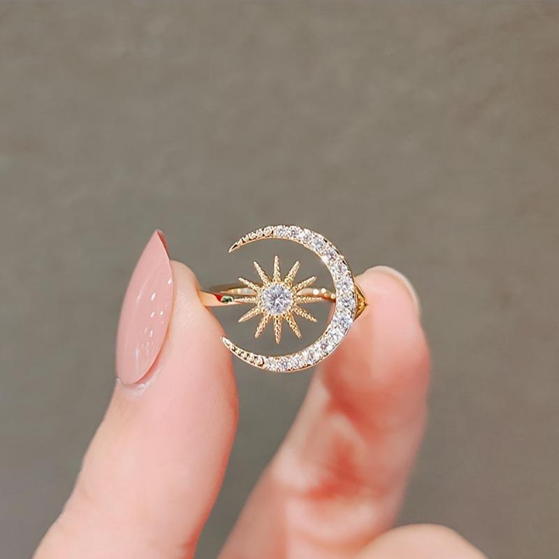 Trendy Sun & Moon Adjustable Zirconia Ring - Women s Creative European & American Style Accessories