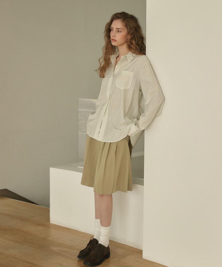 OURO Pleats Bermuda Pants [ Beige ]