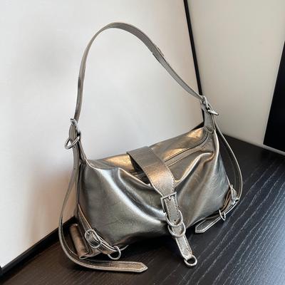 Silver Leather Bags for Women Luxury Design Bag New Korean Fashion Underarm Shoulder Bag Female Armpit Bag Handbags