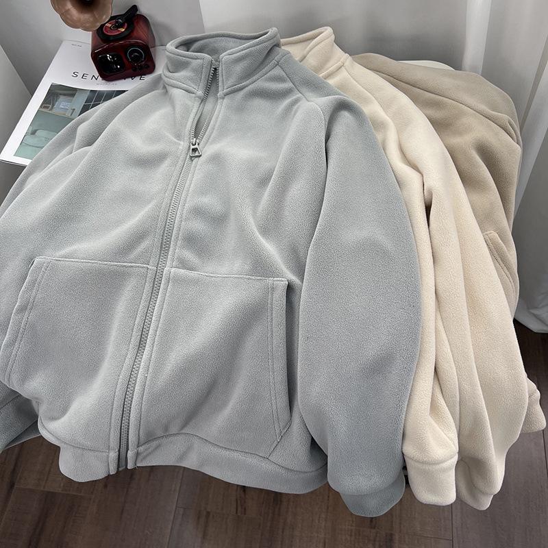 Double-sided Fleece Thermal Stand-up Neck Zipper Sweater Jacket Women's Autumn and Winter Fleece Loose Small Fleece Cardigan