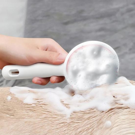 Pet Massage Shower Brush with Builtin Shampoo Storage Dog Grooming Brush Ergonomic Handle Pet Hair Cleaning Brush for Dog Cat