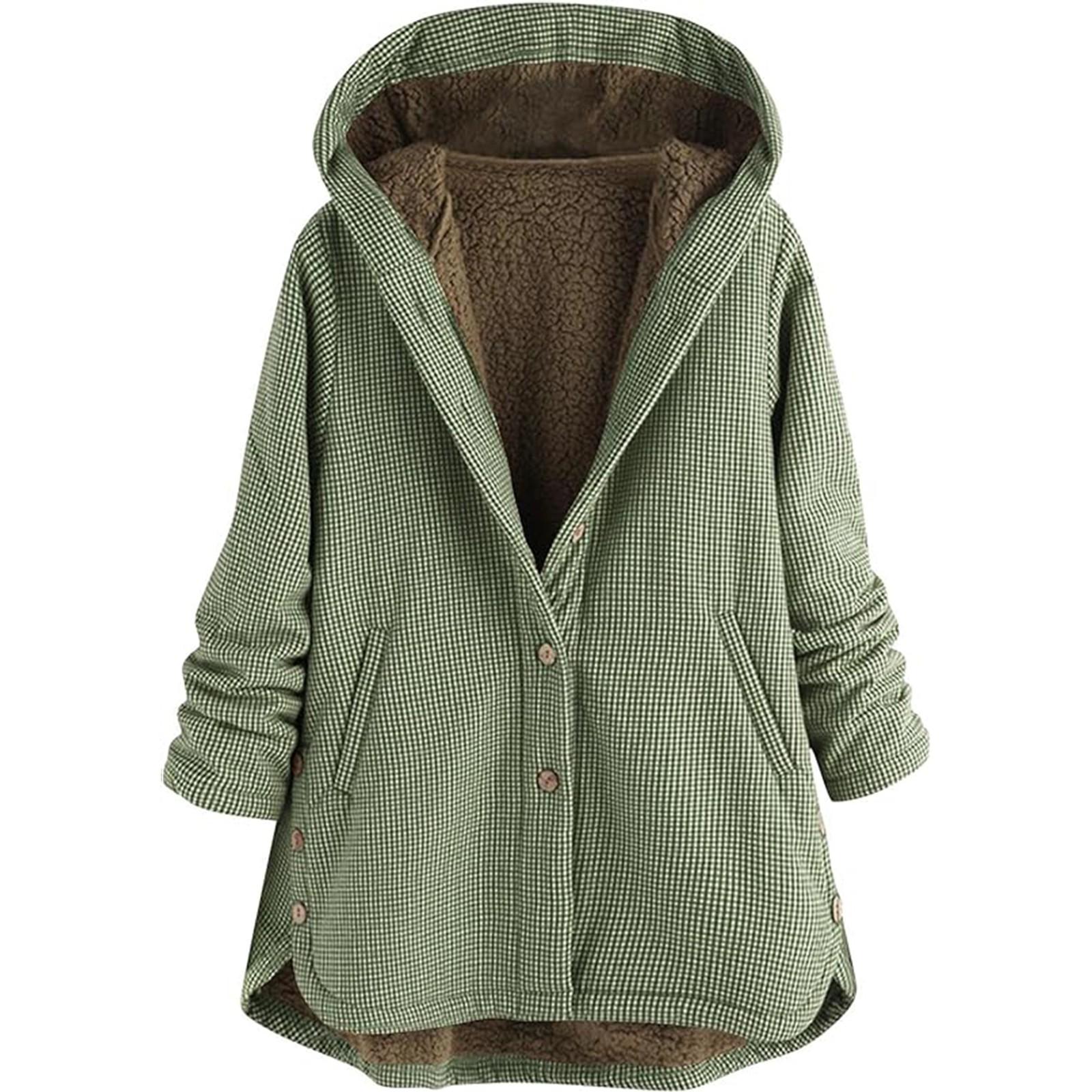 

Женская клетчатая куртка Фланелевая куртка на пуговицах с капюшоном Теплое пальто XL