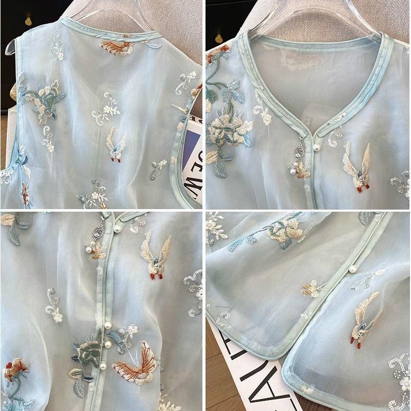 Vest Summer Vest Sleeveless Vest 2025 New Retro Embroidered Thin Top Fashionable