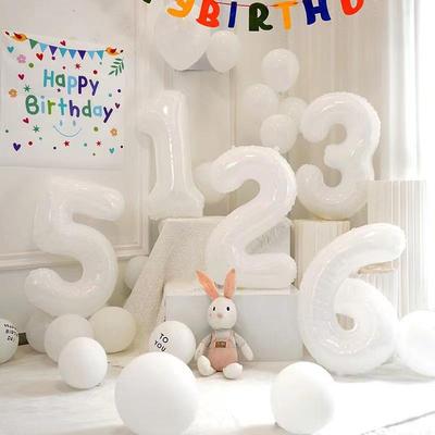 32-Inch Large White Number Aluminum Foil Balloons for Children's Birthday and Party Decorations