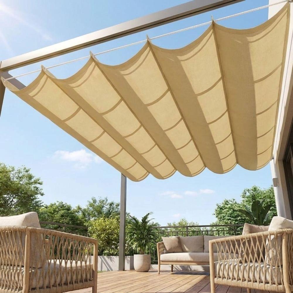 UV Protection Wave Retractable Sun Shade Canopy Waterproof Garden Sunshade Net Pergola Frame
