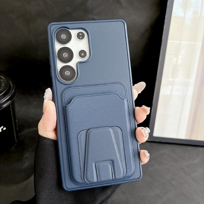 Solid Color Matte Soft TPU+Hard PC Wallet Card Slot Bracket Phone Case For Samsung S25 S24 S23 S26 Ultra Plus FE A56 A55 A54 A36