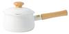 Fuji Enamel Milk Pan with Lid, 15cm, 1.2L, Induction Compatible, White, Long Handle, Enamel Saucepan