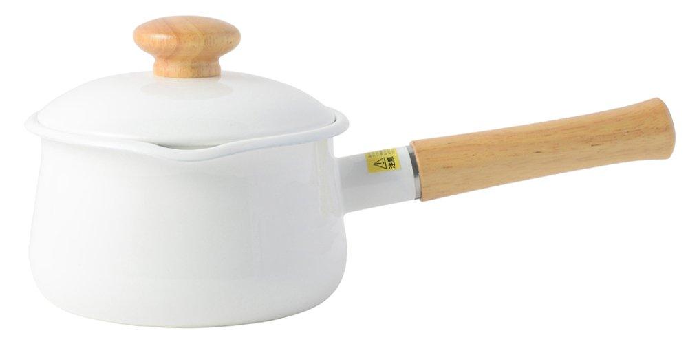 

Fuji Enamel Milk Pan with Lid, 15cm, 1.2L, Induction Compatible, White, Long Handle, Enamel Saucepan