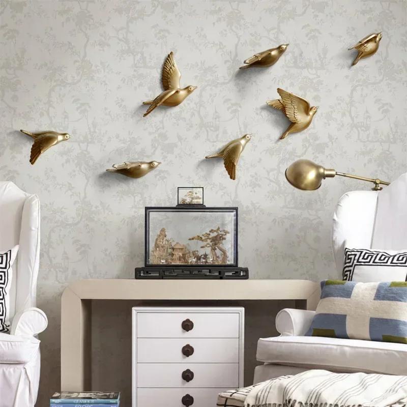 1 Pcs 3D Wall Sticker Ornament Art European Resin Birds Wall Hanging Crafts Decoration Home Livingroom Sofa Beautiful Simple