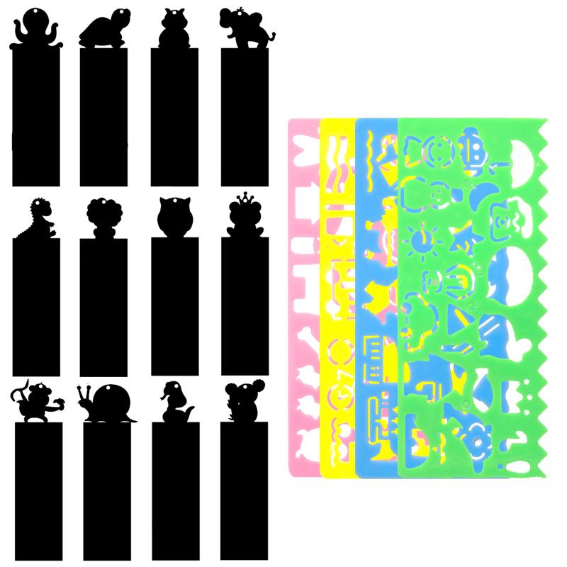 12 STÜCKE/Set Magisches Kratzlesezeichen 4 STÜCKE Buntes Zeichenlineal Kunst Schreibwarenset Festival Party DIY Geschenk Klassenbelohnungsgeschenk ZYF