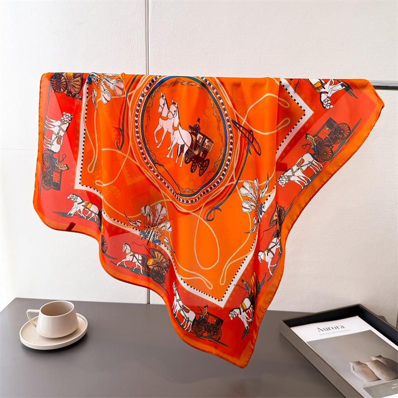 

Korean Version Of Carriage Printing Simulation Silk Scarf Square Scarf High-End Shawl Versatile Neck Small Square Scarf Headscarf Scarf Women Unilateral 66-70CM