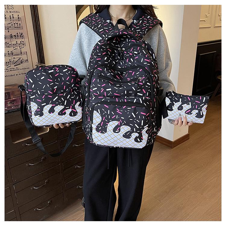 3-Piece Ice Cream Series Backpack Set Sweet Korean Preppy Style Teen Girls School Backpack For College Students