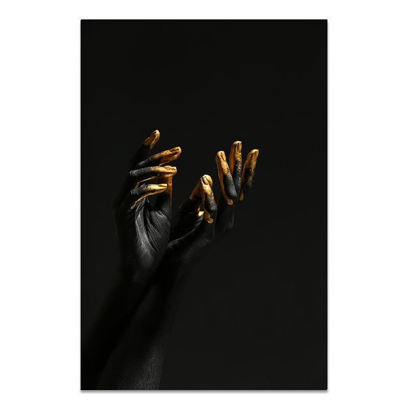 Modelo de maquiagem moderna dourada e preta, mulher africana, pinturas de arte de parede em tela, pôster de menina da moda, impressões para sala de estar, decoração de casa
