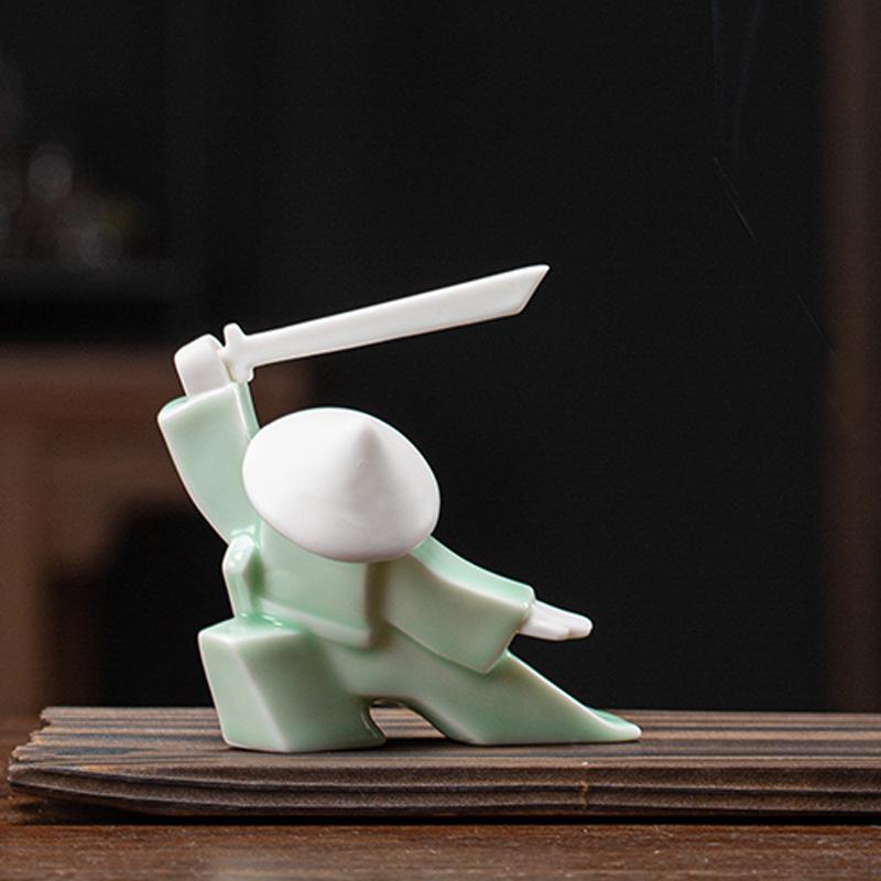 Japanese Samurai Incense Stick Holder Creative Modern Swordsman Design Ceramic Tea Ceremony Ornaments Home Office Decor Crafts